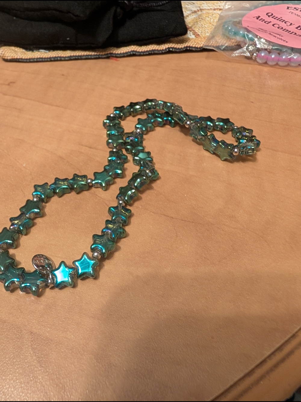 Iridescent Turquoise Star Bead Necklace - Unbranded